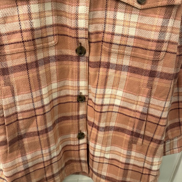LOFT Pink and Cream Plaid Shirt Jacket with pockets sz L - Picture 4 of 4